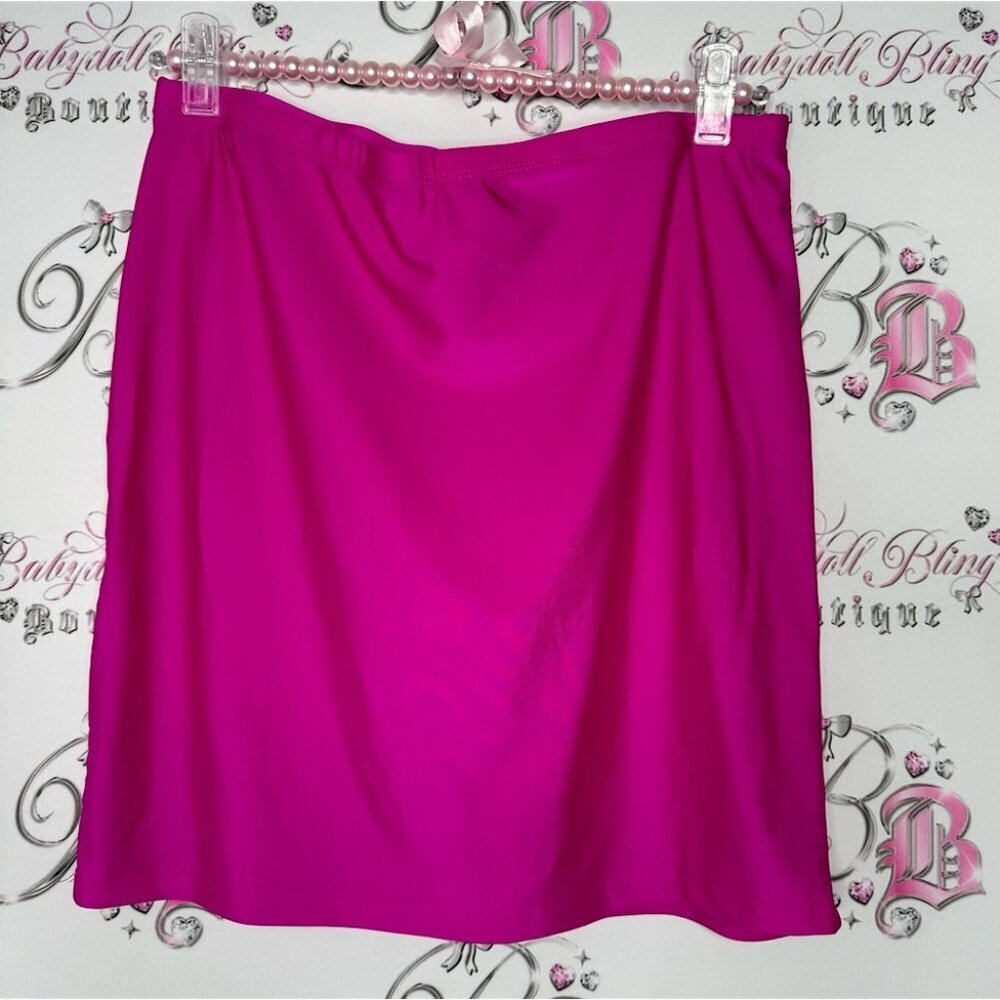 SHEIN skirt metallic shimmer shiny pink bright stretchy body con mini skirt